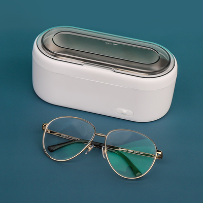 डिजिटल टाइमर के साथ सफेद चश्मा घरेलू अल्ट्रासोनिक क्लीनर 40kHz ABS आवास